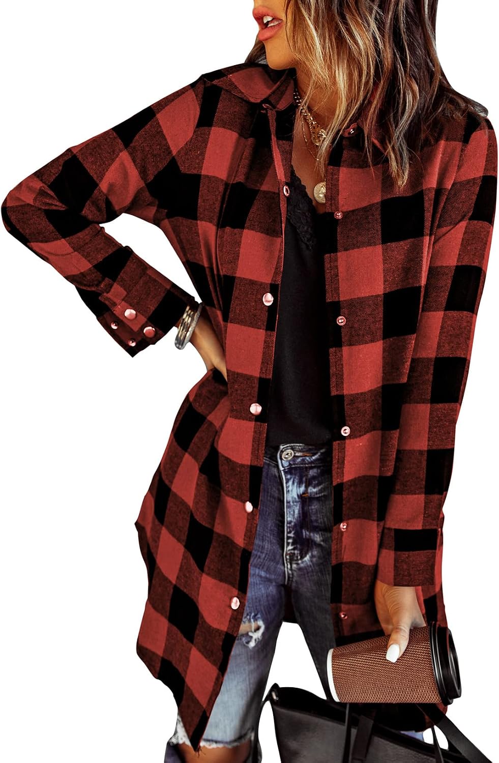 Cody Women's Plaid Shacket – Button-Up Front, Boyfriend Fit & Handy Pockets