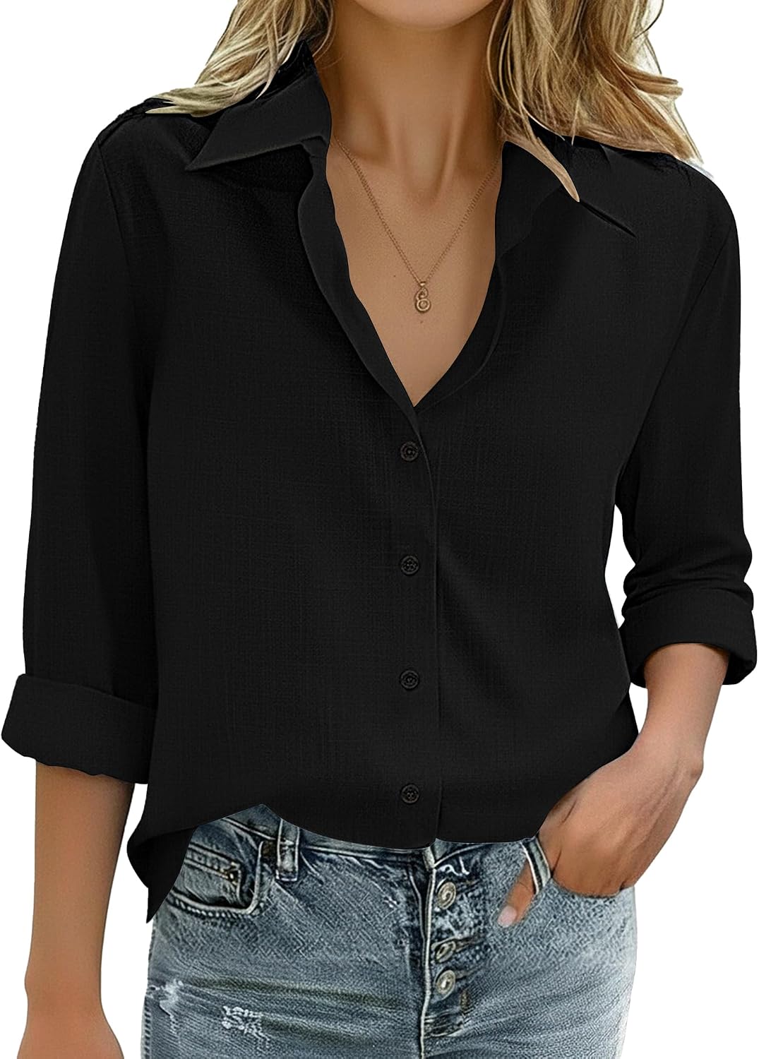 Nadia - Printed Cotton Button Down Long Sleeve Collared Shirt for Women Casual Blouse
