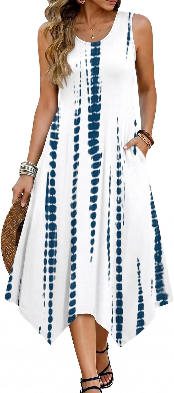 Avelisse Women's Bohemian Floral Handkerchief Midi Dress with Pockets
