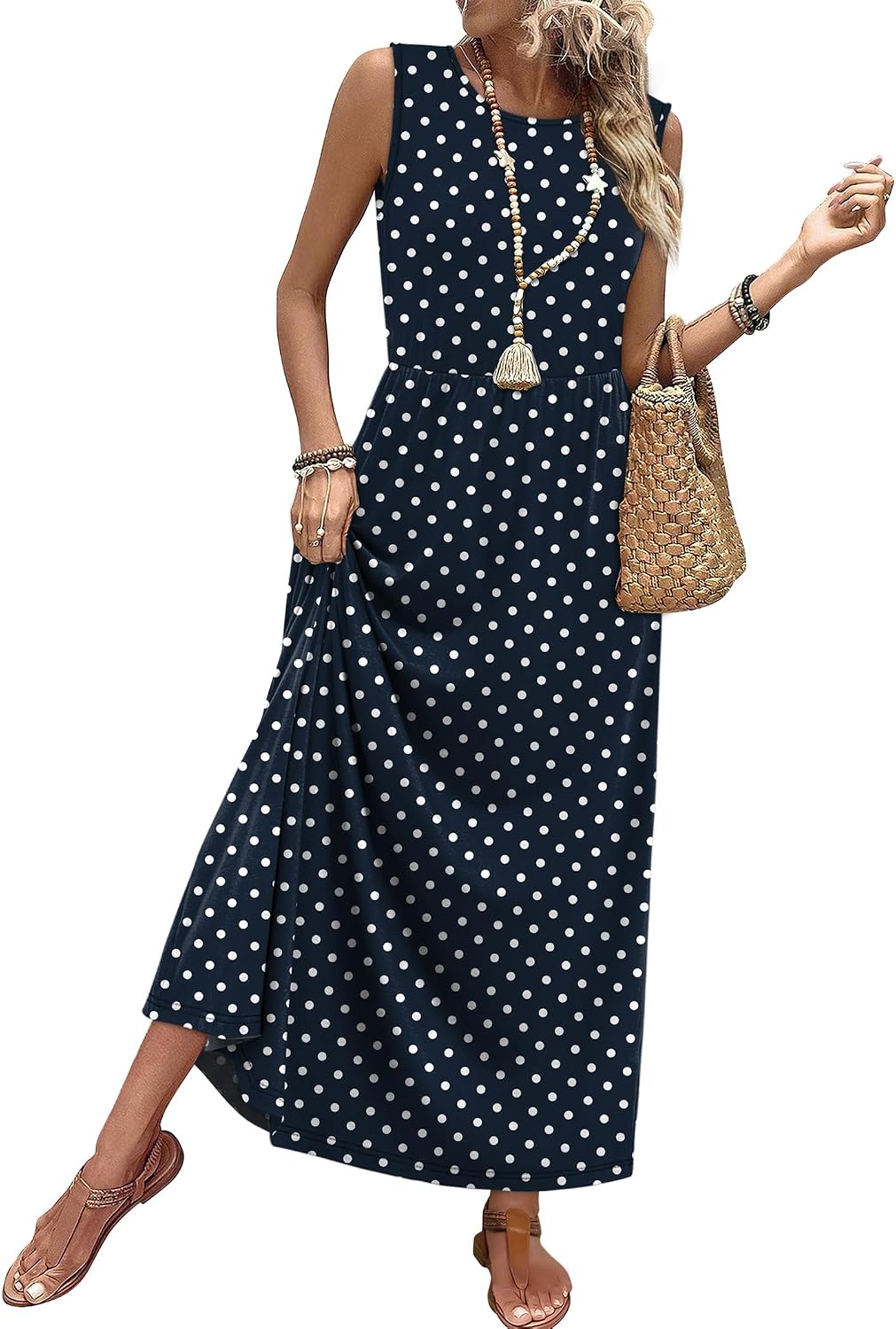 Anwen Floral Sleeveless A-Line Maxi Sundress with Hidden Pockets for Summer Escapes