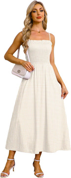 Aislinn Smocked Gingham Spaghetti Strap Maxi Sundress with Pockets for Summer Holidays