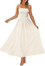 Aislinn Smocked Gingham Spaghetti Strap Maxi Sundress with Pockets for Summer Holidays