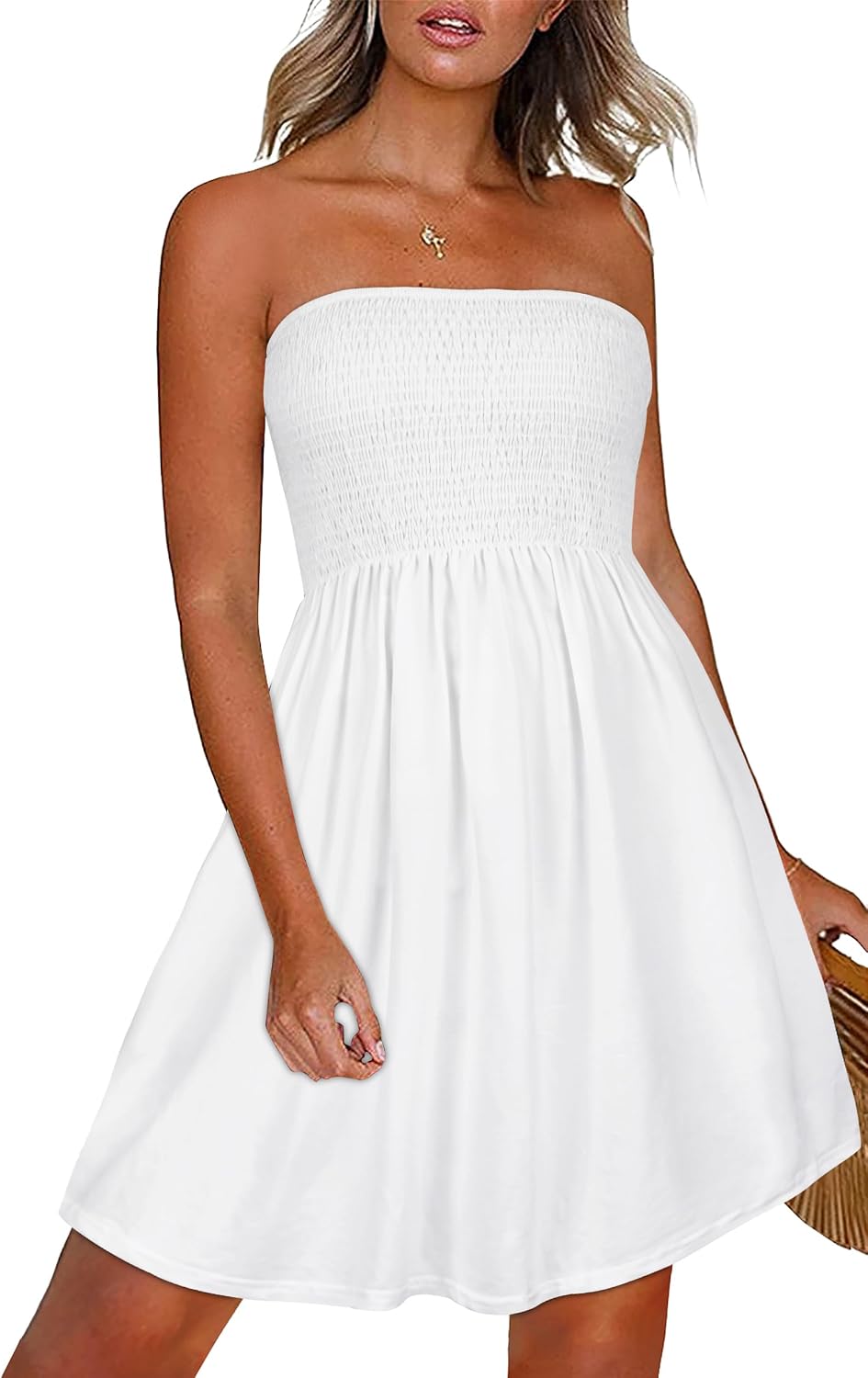 Novalie Women's Strapless Boho Sundress with Floral Print, Elastic Bodice & A-Line Skirt