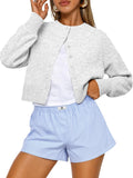 Marielle Cropped Knitted Cardigan with Crew Neck Button Front Lightweight Sweater