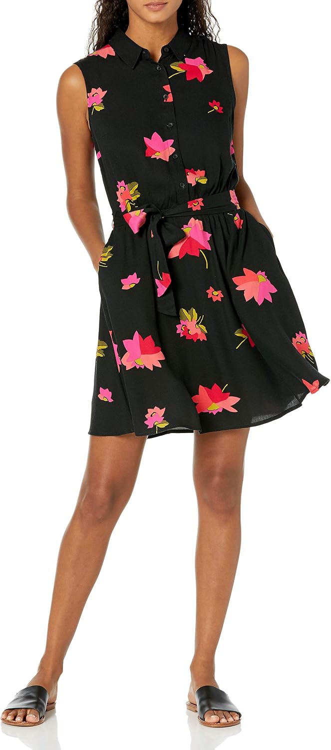 Camélia Women's Sleeveless Shirt Dress with Tie Waist & Flared Skirt