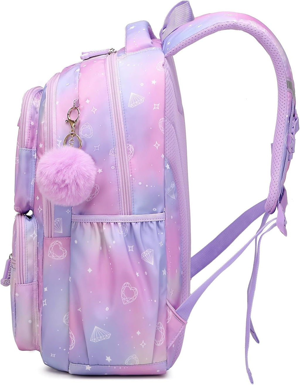 Klara Girls 21.8L Pastel School Backpack with 15-Inch Laptop Sleeve and Pom-Pom Charm