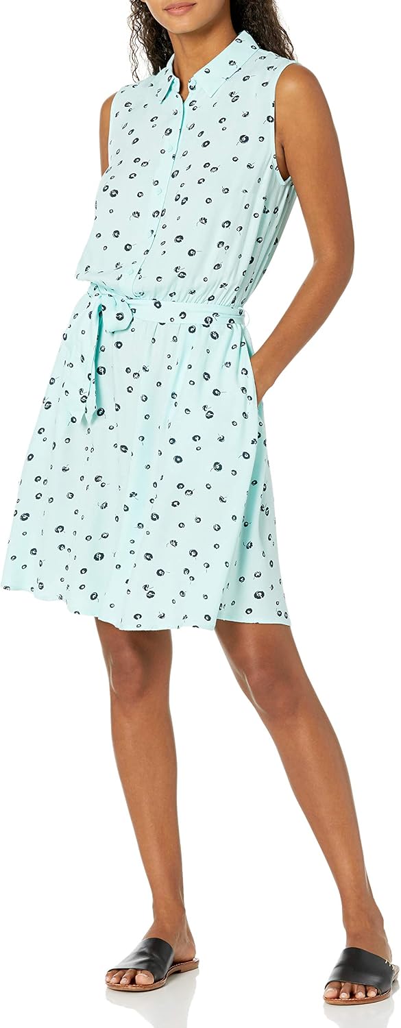 Camélia Women's Sleeveless Shirt Dress with Tie Waist & Flared Skirt