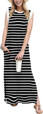 Coralie Women's Sleeveless Maxi Dress with Side Slit, Pockets & Wrinkle-Resistant Fabric