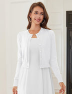 Quinn - Cropped Button Front Knit Cardigan Bolero for Women Long Sleeve Lightweight