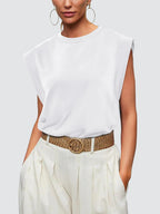 Marielle Women's Cap Sleeve Crew Neck Top with Relaxed Fit Everyday Tee