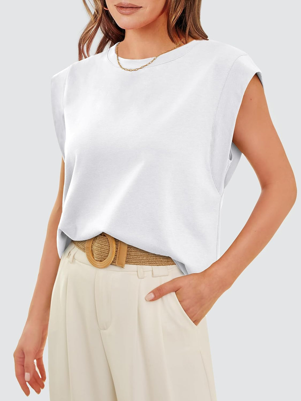 Marielle Women's Cap Sleeve Crew Neck Top with Relaxed Fit Everyday Tee
