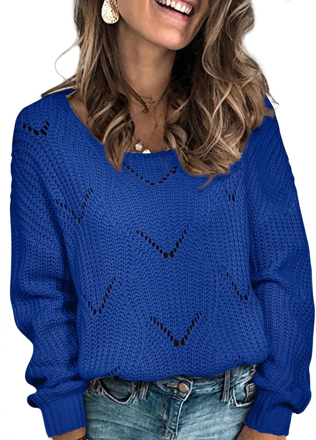 Aaron Women's Hollow Knit Sweater – Convertible Neckline, Full-Length Sleeves & Relaxed Silhouette