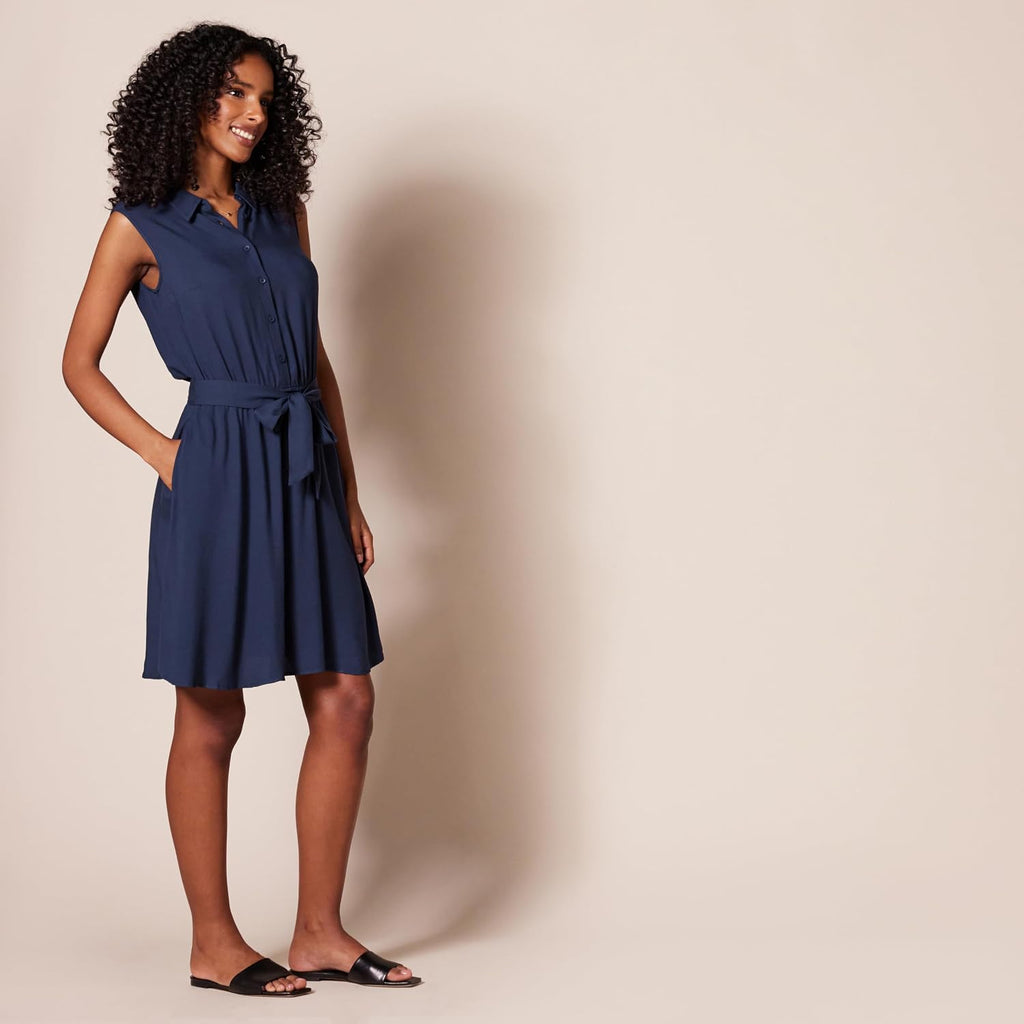 Camélia Women's Sleeveless Shirt Dress with Tie Waist & Flared Skirt