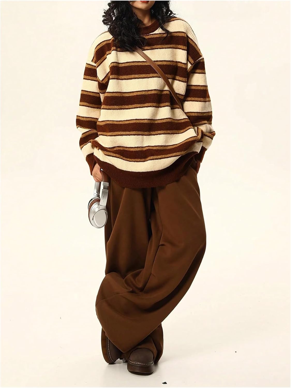 Miles Women's Striped Sweater – Round Neckline, Dropped-Shoulder Design & Loose Silhouette