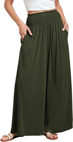 Fatima - Smocked High Waist Wide Leg Palazzo Pants with Pockets and Relaxed Fit