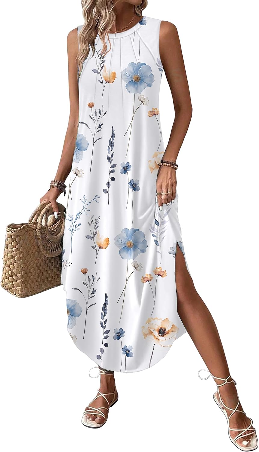 Élodiane Women's Tropical Floral Maxi Dress with Side Slit & Pockets