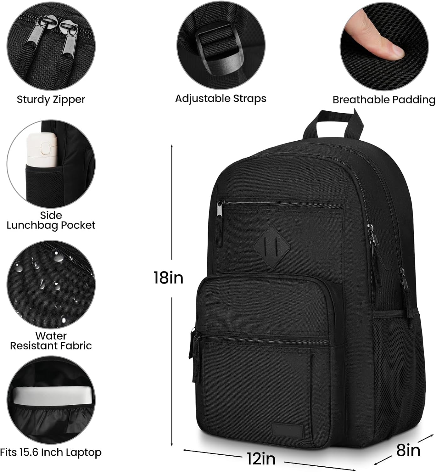 Xavier 30L Black Laptop Backpack with Dual Compartments and Padded Shoulder Straps