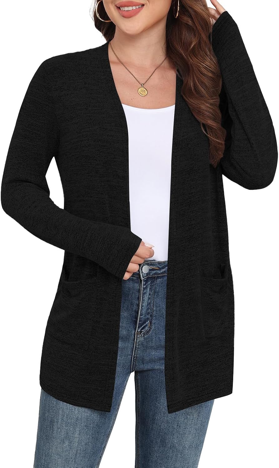 Marielle Lightweight Open-Front Long Cardigan with Pockets for Everyday Layering