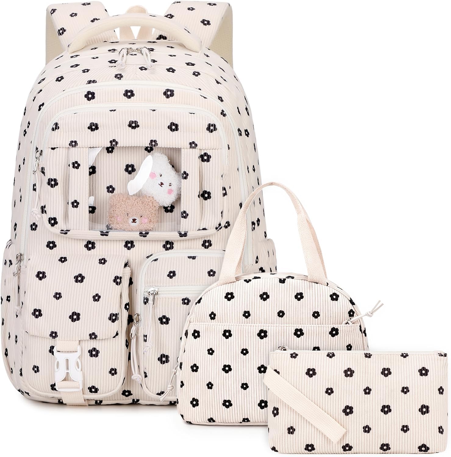 Klara Girls 21.8L Pastel School Backpack with 15-Inch Laptop Sleeve and Pom-Pom Charm