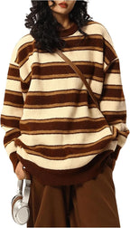 Miles Women's Striped Sweater – Round Neckline, Dropped-Shoulder Design & Loose Silhouette
