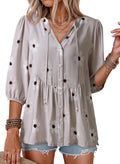 Charlotte Women's Floral Peplum Blouse – V-Neckline, Tie Front & Button-Down Design
