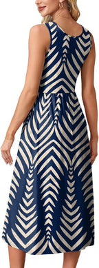 Kianna Printed Sleeveless A-Line Midi Dress with Empire Waist, Pockets & Summer Fit