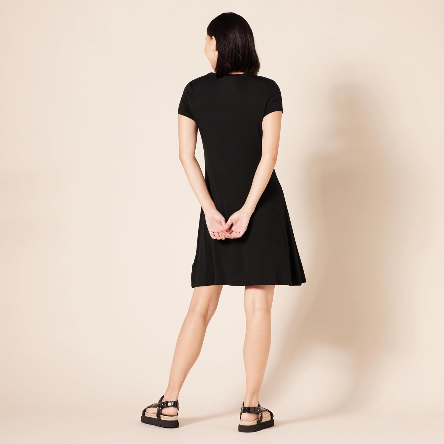 Roseline Women's Short Sleeve A-Line Swing Dress with Crew Neck