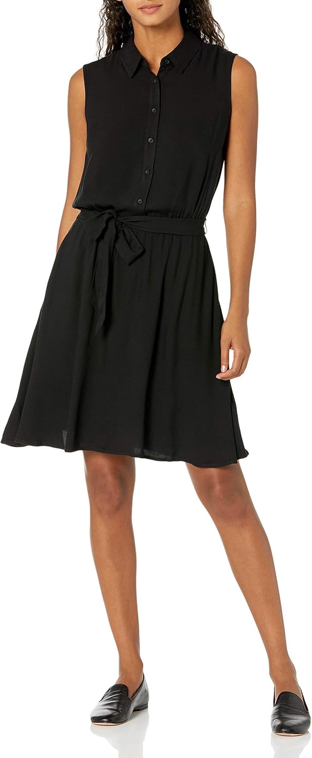 Camélia Women's Sleeveless Shirt Dress with Tie Waist & Flared Skirt
