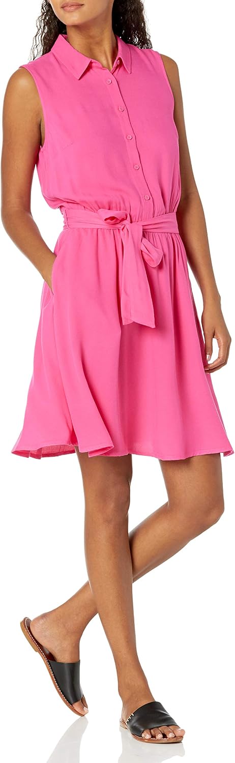 Camélia Women's Sleeveless Shirt Dress with Tie Waist & Flared Skirt