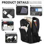 Jasper 30L Black Laptop Backpack with Anti-Theft Pocket and Padded Travel Straps