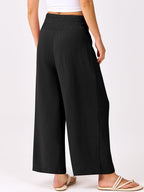 Lisette Women's High-Waisted Wide Leg Palazzo Pants with Smocked Waist & Pockets