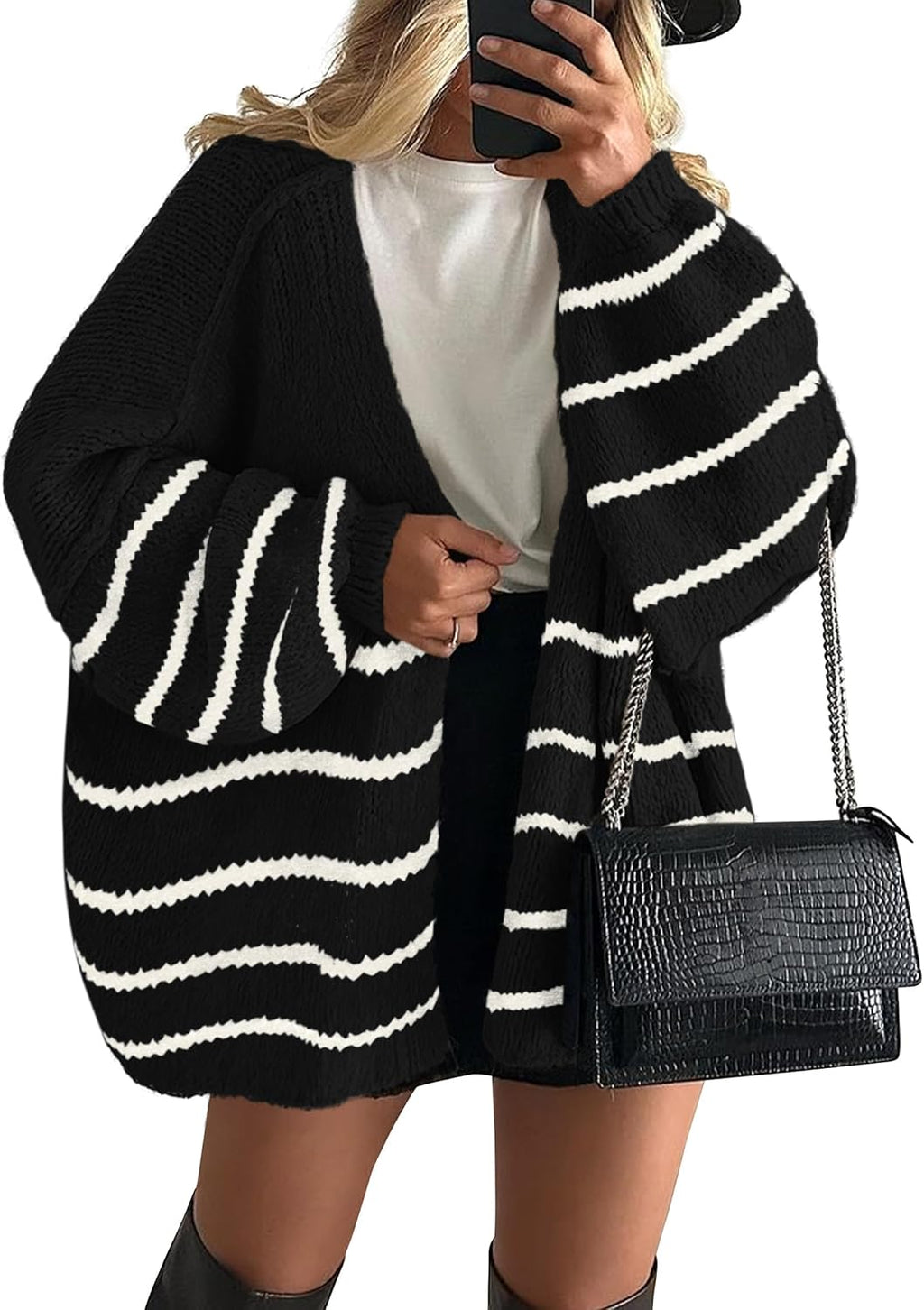 Sabrina - Oversized Open Front Chunky Knit Cardigan with Lantern Sleeves for Women
