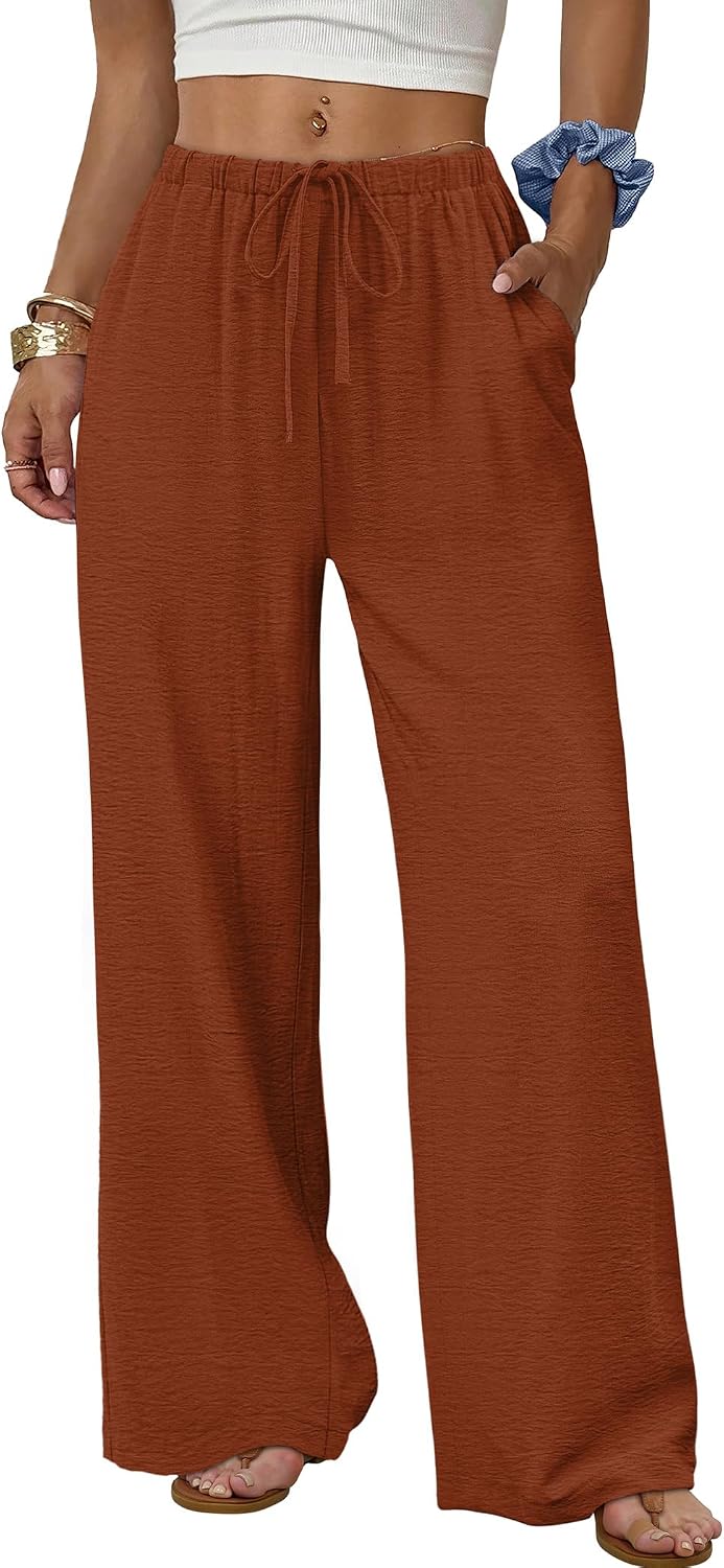 Élodie Women's Wide Leg Drawstring Palazzo Pants with Pockets