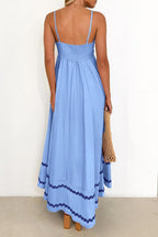 Ysabelle Spaghetti Strap Boho Maxi Dress with Square Neck and Contrast Trim Details