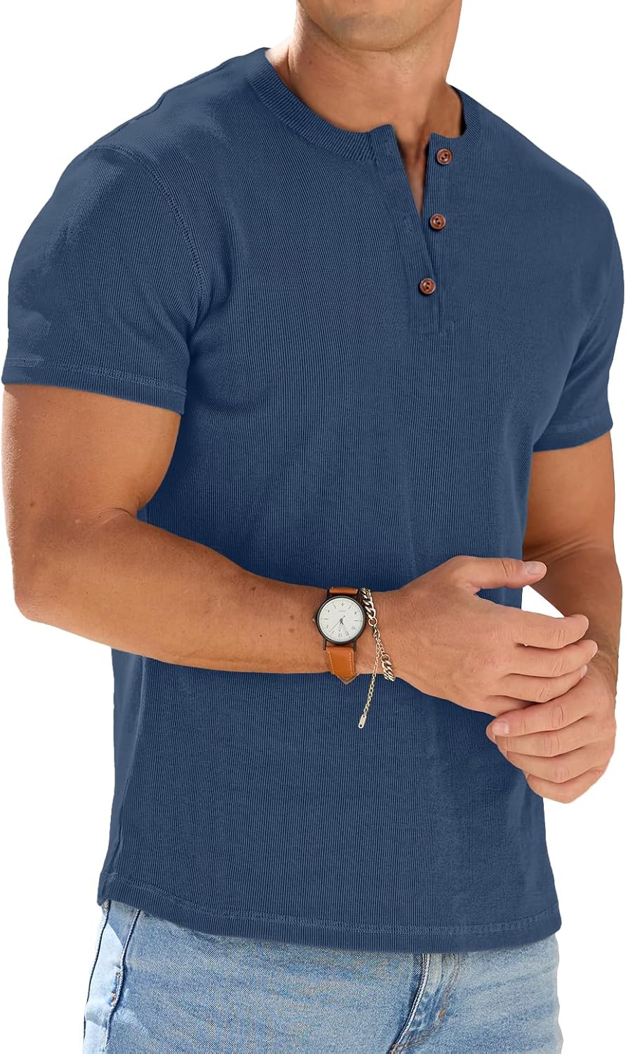 Wallace Men's Henley T-Shirt – Short-Sleeve Design, Button Neck & Tailored Fit