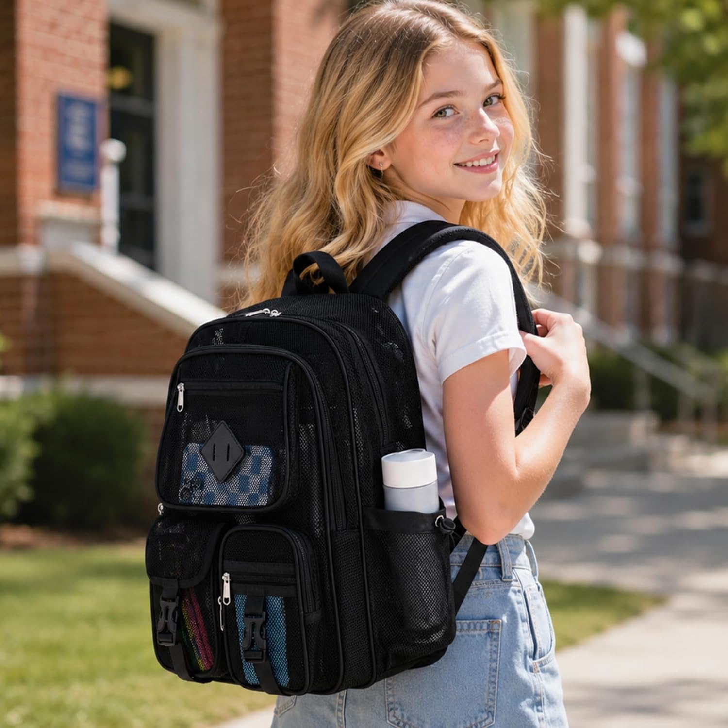 Rosalie 17-Inch Heavy-Duty Mesh School Backpack with Padded Straps and Multiple Pockets