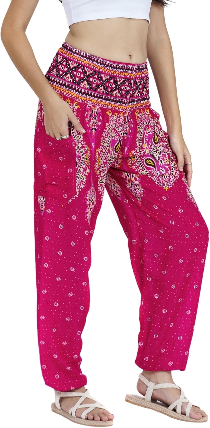 Soraya Bohemian Printed Harem Pants with Smocked High Waist and Side Pocket for Everyday Comfort