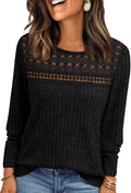 Adam Women's Lace Ribbed Top – Crewneck, Full-Length Sleeves & Fitted Silhouette