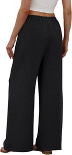 Lualhati - Flowy Wide Leg Palazzo Pants with Drawstring Waist and Side Pockets