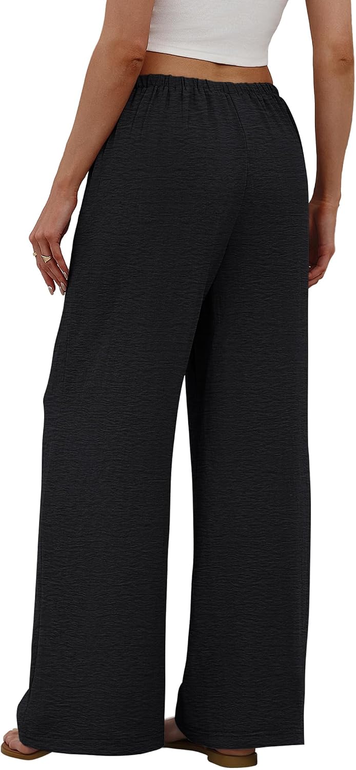Lualhati - Flowy Wide Leg Palazzo Pants with Drawstring Waist and Side Pockets