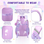 Klara Girls 21.8L Pastel School Backpack with 15-Inch Laptop Sleeve and Pom-Pom Charm