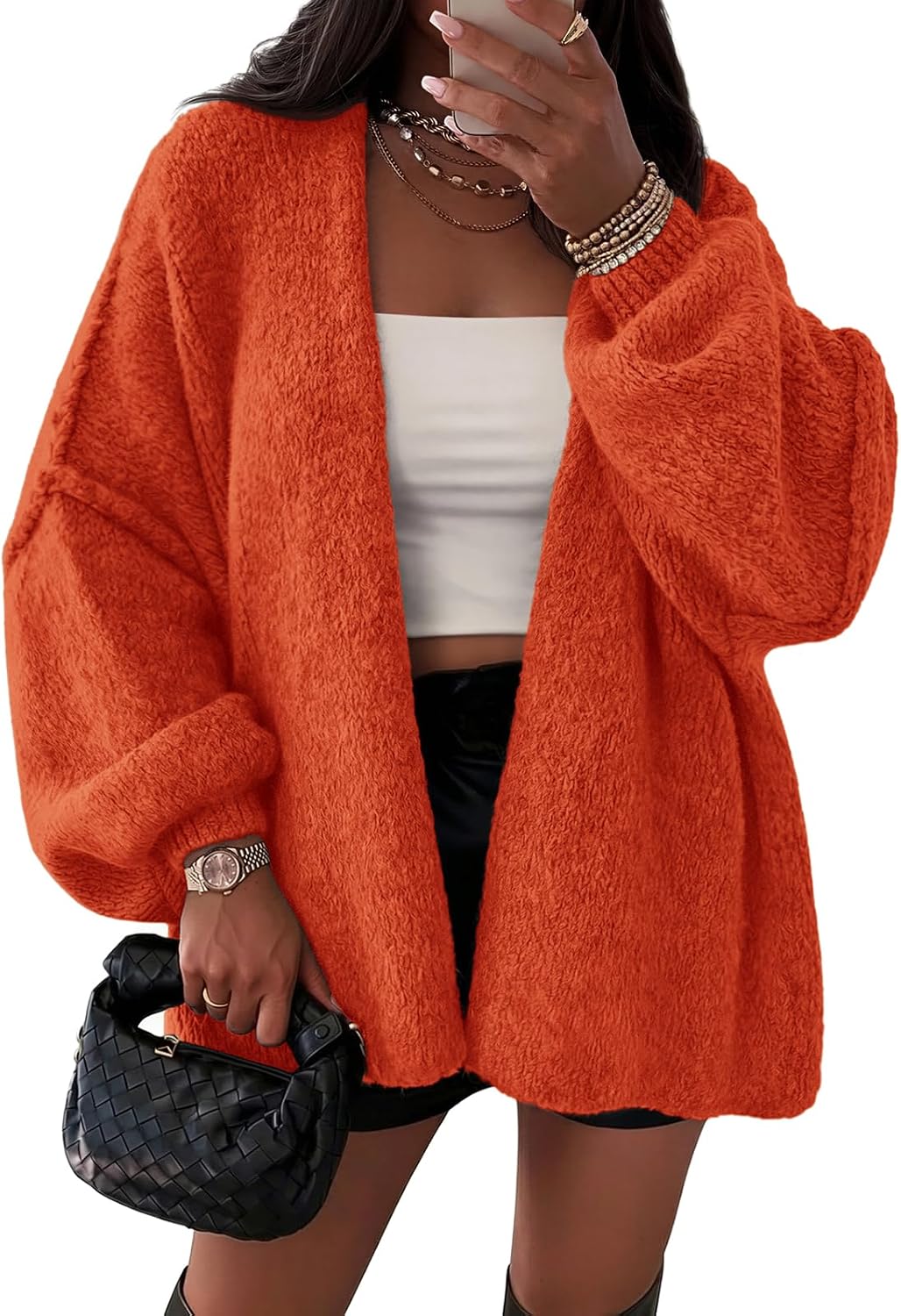 Peter Women's Oversized Cardigan – Balloon Sleeves, Dropped-Shoulder Design & Open-Front Design