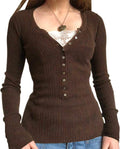 Cody Women's Lace V-Neckline Top – Half Button-Up Front, Full-Length Sleeves & Fitted Silhouette
