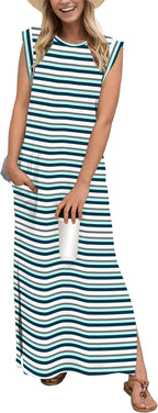 Coralie Women's Sleeveless Maxi Dress with Side Slit, Pockets & Wrinkle-Resistant Fabric