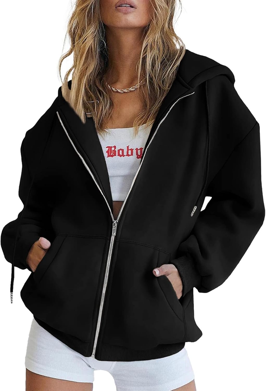 Marina Women's Zip-Up Hoodie – Drawstring Hood, Side Slip Pockets & Easy Fit