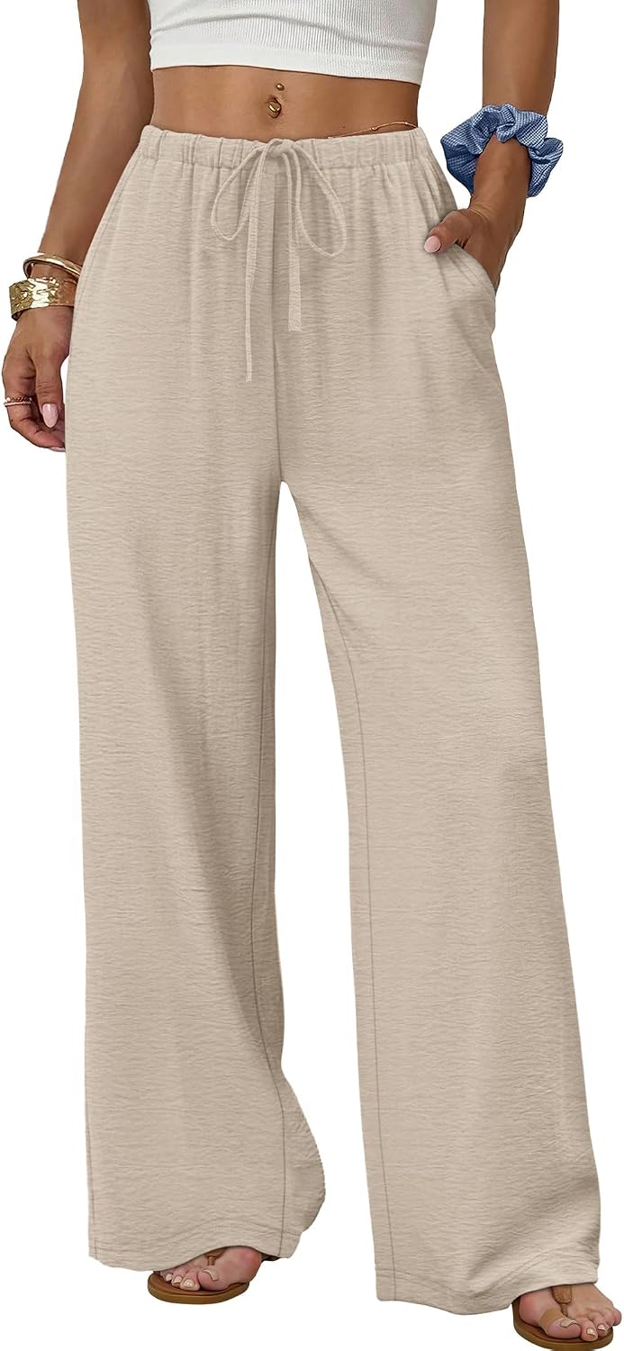 Lualhati - Flowy Wide Leg Palazzo Pants with Drawstring Waist and Side Pockets