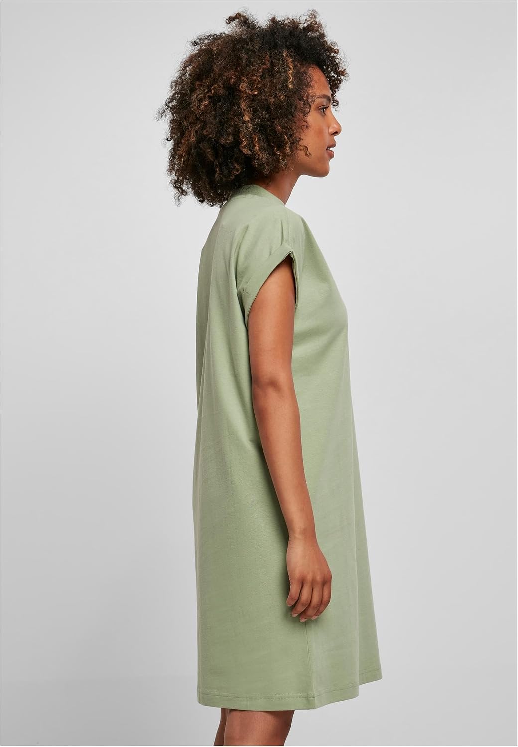 Ysabelle Cotton Drop Shoulder Mini Dress with Mock Neck and Rolled Sleeves Casual Style