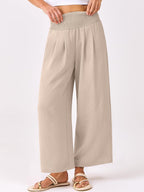 Bria - Wide Leg Palazzo Pants with Smocked High Waist, Pockets and Lightweight Fabric