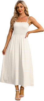 Aislinn Smocked Gingham Spaghetti Strap Maxi Sundress with Pockets for Summer Holidays