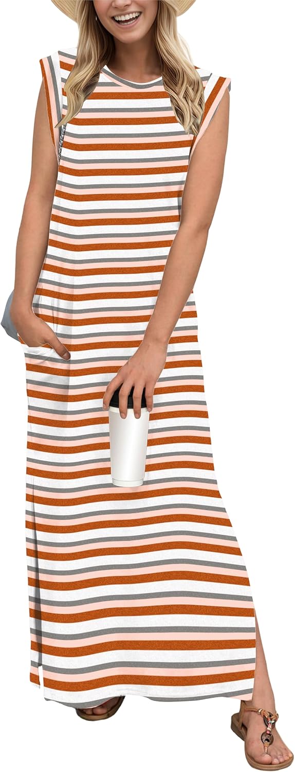 Coralie Women's Sleeveless Maxi Dress with Side Slit, Pockets & Wrinkle-Resistant Fabric